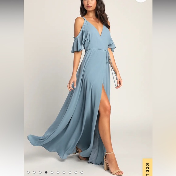 Easy Listening Slate Blue Cold-Shoulder Wrap Maxi Dress - Picture 4 of 11